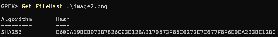 PowerShell SHA-256 hash for the lower-quality steganographic image before upload
